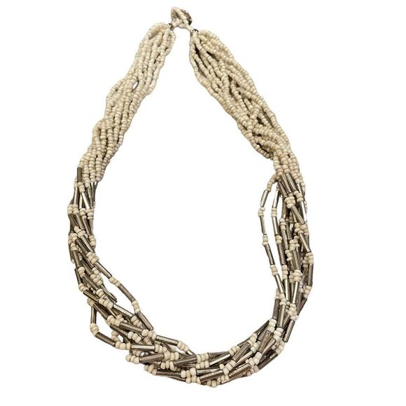 UNBRANDED Multistrand Beaded Necklace Silver / White Statement Piece‎ - Picture 2 of 6